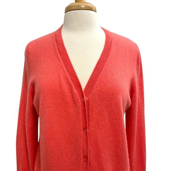 TALBOTS 100% Cashmere Cardigan Sweater Long Sleeve Coral Pink size Large - Picture 2 of 7